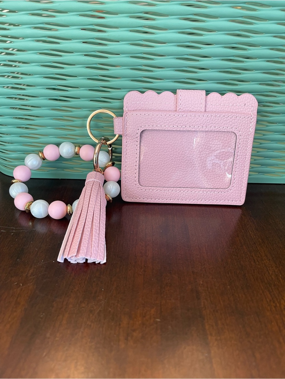 NWOT Pink Card Holder Wristlet Keychain with Tassel - Picture 3 of 4